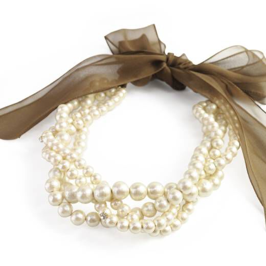 Cotton pearl silk ribbon necklace by Anq